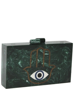 Fashion Square Hamsa Theme Marble Acrylic Clutch Handbag HBG-104492 GREEN